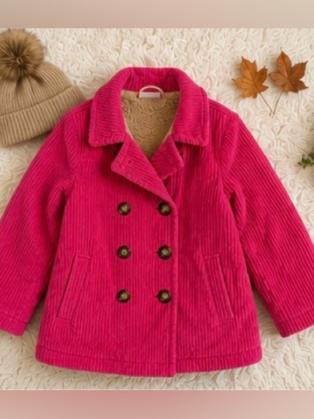 Hanna Andersson Girls Pink Corduroy Fall Coat Sherpa Lined Sz 110 Cozy Preppy